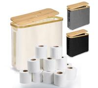 POFIBO Almacenaje Papel higiénico Plegable e Impermeable, con Tapa de bambú, portarollos Papel higiénico para Organizador baño, Capacidad para hasta 12 Rollos(45x15x35cm,Blanquecino)