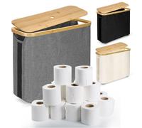 POFIBO Almacenaje Papel higiénico Plegable e Impermeable, con Tapa de bambú, portarollos Papel higiénico para Organizador baño, Capacidad para hasta 12 Rollos(45x15x35cm,Gris)