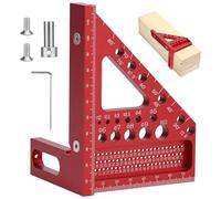 POFIBO Escuadra Carpintero - Transportador de ángulos 3D de aleación de aluminio (22,5-90 grados), con marcas de agujeros para medir y dibujar con precisión, ideal para carpinteros e ingenieros (Rojo)