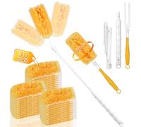 POFIBO Juego de 32 recambios para imanes de Polvo para Swiffer, Ambos Lados, Plumero para Swiffer, recambios para Swiffer con 1 asa y 1 Barra telescópica para Pelo de Animales, Polvo y Suciedad