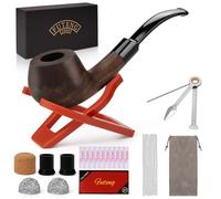 POFIBO Juego de pipa de tabaco, hecha a mano, de ébano, con accesorios y caja de regalo, juego de pipa de madera para principiantes, tabaco de pipa para hombres, papá y abuelos