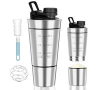 POFIBO Shaker Proteinas - 600+200ML Shaker Proteinas Inoxidable con Compartimento para Polvo, sin BPA con Escala, Agitador de Proteínas de Acero Inoxidable para Batidos de Proteínas, Dieta y Fitness