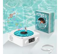 POFIBO The Waves Tocadiscos de Vinilo, Reproductor Vinilo con Luz Ondulada de Agua, Toca Discos Estéreo 360° con 3 Modos de Luz Ajustables y 4 Sonidos Naturales, Compatible con Bluetooth, TF y AUX