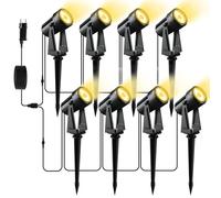 Pogestrand Foco Led Exterior Impermeable, 28M/92FT Paquete de 8 Focos LED de Paisaje con Luz Cálida 3000K 27V para Iluminación Jardín & Impermeables IP65 para Exterior