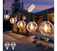 Pogestrand G40 - Cadena de luces LED para exteriores de 15 m, para interiores y exteriores, con enchufe, 25 lámparas irrompibles, iluminación exterior de red para terraza, patio, balcón, cenador