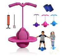 Pogo Jumper Ball for Kids & Adults, Balance Jumping Ball with Handle and Pump, Bounce Jump Trick Board, Strong Grip Deck Sticks for Boys & Girls, Exercise Balance Coordination Ability (Pink)