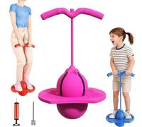 Pogo Jumper Ball for Kids & Adults, Safe and Fun Childrens Balance Jumping Ball, Indoor Pogo Stick with Handle and Balls Pump, Trick Board for Kids Boys Girls and Adults (Pink)