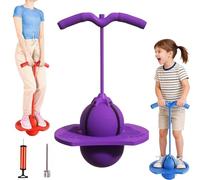 Pogo Jumper Ball for Kids & Adults, Safe and Fun Childrens Balance Jumping Ball, Indoor Pogo Stick with Handle and Balls Pump, Trick Board for Kids Boys Girls and Adults (Purple)