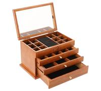 POGOAO Joyero de 4 Niveles, Organizador de Madera para Joyas para Mujeres, joyero de Madera con Cerradura y Espejo, cajones extraíbles para Joyas, Relojes, Collares, Anillos, Caja de Almacenamiento