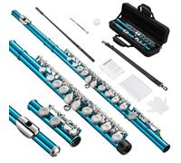 POGOLAB Flauta de Agujero Cerrado, Offset-G, Flauta de Estudiante de Pie C, con Estuche de Flauta/Kit de Limpieza de Flauta/Varilla de Sonda, Flauta de Níquel(Azul Cielo)