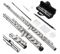 POGOLAB Flauta de Agujero Cerrado, Offset-G, Flauta de Estudiante de Pie C, con Estuche de Flauta/Kit de Limpieza de Flauta/Varilla de Sonda/Guantes, Flauta de Níquel