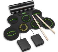 POGOLAB Juego de batería electrónica, 7 almohadillas enrollables, almohadilla de batería eléctrica con función inalámbrica, batería Midi recargable portátil con altavoz/pedales/conector para