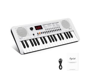 POGOLAB Mini Piano Electrico, Piano Infantil con 37 Teclas, 40 Canciones, 200 Sonidos, 200 Ritmos, Teclado Piano con Función Midi, Piano Digital Portátil (19,3 x 7,3 x 1,9 pulgadas)(blanco)