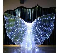 POHOVE LED Isis Wings, 360 grados brillan con luz para danza del vientre, alas LED de danza del vientre con palos telescópicos para festivales de escenario y fiesta (blanco)