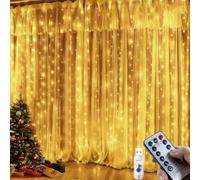 POIFL Cortina de Luces 300 LED, 3M x 3M Luces Cortina Navidad con Control Remoto, 8 Modos & Momento, Impermeable USB luz de Cortina par Dormitorio, Ventana, Fiesta, Boda, Navidad (Blanco Cálido)