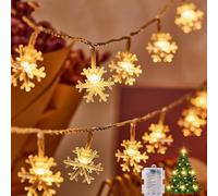 POIFL Luces de Copo de Nieve, 6M 40 Pcs LED Luces en Cadena a Pilas, con 8 Modos, IP65 Impermeable Guirnalda de Luces Navidad Para Interior y Exterior, Navidad, Habitacione, Fiesta, Jardine