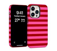 POINT&GO Funda iPhone 16 Estampada a Rayas Rosa Fucsia y Rojo - Silicona Premium Antigolpes, Acabado, Ultrafina y Suave, Protección 360°, Compatible con Carga Inalámbrica