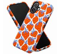 POINT&GO Funda para iPhone 16 Diseño Fresas Compatible MagSafe, Carcasa iPhone 16 Estampada con Anillo Magnético, Funda Antigolpes, Case Floral Original, Cover con Protección Cámara
