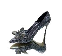 Pointed Shallow Mouth Stiletto Sandals Cinderella Rhinestone Pumps Banquet Dress Shoes Female Wedding Shoe(Black -5CM Heel,34)