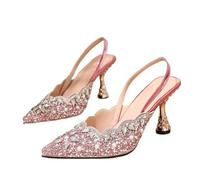 Pointed Toe Women Slingbacks Pumps Crystal Diamond Pearl Stripper Thin High Heels Party Prom Shoes(40)