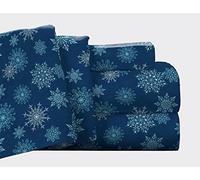 pointehaven Bolsillo Profundo Juego de sábanas de Franela con Gran tamaño Soporte de Hoja, Doble, Copos de Nieve Azul Marino