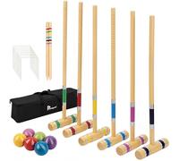 Pointyard Juego de croquet de 60 jugadores con mazos de madera bola de colores mechones estacas para adultos niños familia perfecto para césped patio trasero parque (incluye bolsa de transporte)