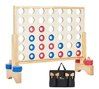 Pointyard Juego gigante de madera de 26 x 22 pulgadas, juego de 4 en fila, juego de patio al aire libre para adultos famosos, 42 piezas de chips y bolsa de transporte duradera, regalos de fiesta de