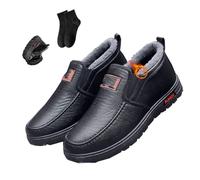 POIOZXD Botas de invierno de cuero para hombre, impermeables, antideslizantes, cálidas, cómodas, ligeras, sin cordones, de algodón, térmicas, con forro de piel cálida, para el trabajo, caminar, papá