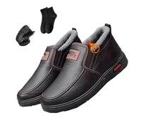 POIOZXD Botas de invierno de cuero para hombre, impermeables, antideslizantes, cálidas, cómodas, ligeras, sin cordones, de algodón, térmicas, con forro de piel cálida, para el trabajo, caminar, papá