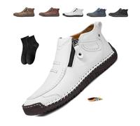 POIOZXD Botas ortopédicas de cuero para hombre, hechas a mano, de piel de primera calidad, con cremallera lateral, cómodas zapatillas ortopédicas para conducir y senderismo, White, 39 EU