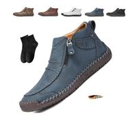 POIOZXD Botas ortopédicas de cuero para hombre, hechas a mano, de piel de primera calidad, con cremallera lateral, cómodas zapatillas ortopédicas para conducir y senderismo, Blue, 39 EU