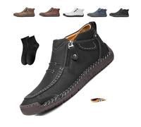 POIOZXD Botas ortopédicas de cuero para hombre, hechas a mano, de piel de primera calidad, con cremallera lateral, cómodas zapatillas ortopédicas para conducir y senderismo, Black, 39 EU