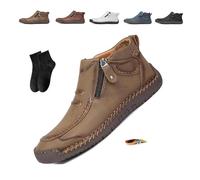 POIOZXD Botas ortopédicas de cuero para hombre, hechas a mano, de piel de primera calidad, con cremallera lateral, cómodas zapatillas ortopédicas para conducir y senderismo, Khaki, 39 EU