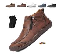 POIOZXD Botas ortopédicas de cuero para hombre, hechas a mano, de piel de primera calidad, con cremallera lateral, cómodas zapatillas ortopédicas para conducir y senderismo, Brown, 39 EU