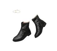 POIOZXD Botines elegantes con purpurina brillante para mujer con cremallera | Botines de tacón bajo con purpurina para mujer, punta redonda, lentejuelas, para fiesta, boda, club, discoteca