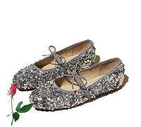 POIOZXD Zapatos planos Mary Jane con punta cuadrada para mujer, suaves, cómodos, sin cordones, estilo Mary Janes, con correa al tobillo, Lentejuelas plateadas, 37 EU