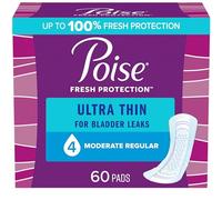 Poise Almohadillas ultrafinas para incontinencia y almohadillas para incontinencia posparto, absorción moderada de 4 gotas, longitud regular, 60 unidades, el embalaje puede variar