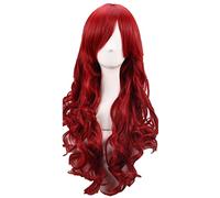 Poison Ivy Cosplay Wigs 70cm Dark Red Long Wavy Heat Resistant Synthetic Hair Wig + Wig Cap