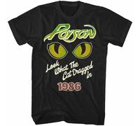 Poison Look What Cat Dragged in Tour 1986 Men's T Shirt Rock License Black S
