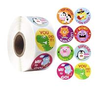 Poitcaui 500 unidades por rollo de calcomanías de recompensa, lindo animal para álbumes de recortes, papel para estudiantes, motivación, profesor, aliento, calcomanía de aliento para cada uno