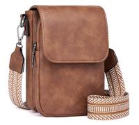 POIUGOYA Bolsos cruzados pequeños para mujer, modernos, de cuero, con triple compartimento, para teléfono celular, con correa ajustable, A-Marrón