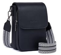POIUGOYA Bolsos cruzados pequeños para mujer, modernos, de cuero, con triple compartimento, para teléfono celular, con correa ajustable, A-Negro
