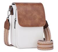 POIUGOYA Bolsos cruzados pequeños para mujer, modernos, de cuero, con triple compartimento, para teléfono celular, con correa ajustable, A- Beige+marrón