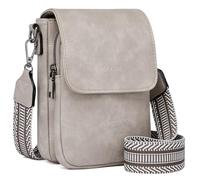 POIUGOYA Bolsos cruzados pequeños para mujer, modernos, de cuero, con triple compartimento, para teléfono celular, con correa ajustable, A-crema Gris