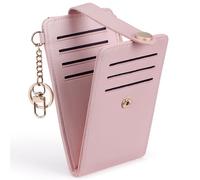 POIUGOYA Cartera delgada para mujer, con bloqueo RFID, tarjetero de crédito plegable con bolsillo para monedas, ventana de identificación, llavero, 1 piel sintética, rosa claro/C, Minimalista