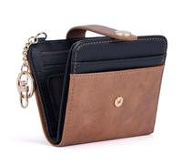 POIUGOYA Cartera delgada para mujer, con bloqueo RFID, tarjetero de crédito plegable con bolsillo para monedas, ventana de identificación, llavero, 2A-piel sintética, negro/marrón, Classic