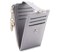 POIUGOYA Cartera delgada para mujer, con bloqueo RFID, tarjetero de crédito plegable con bolsillo para monedas, ventana de identificación, llavero, 1 piel sintética, morado claro, Minimalista