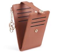 POIUGOYA Cartera delgada para mujer, con bloqueo RFID, tarjetero de crédito plegable con bolsillo para monedas, ventana de identificación, llavero, 1 piel sintética, marrón/C, Minimalista