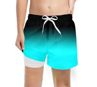 POIUIYQA Bañador Niño con Forro 2 en 1 de Compresión y Cintura Ajustable Shorts Traje de Baño Bañador Corto de Natación Secado Rápido