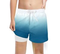 POIUIYQA Bañador Niño con Forro 2 en 1 de Compresión y Cintura Ajustable Shorts Traje de Baño Bañador Corto de Natación Secado Rápido